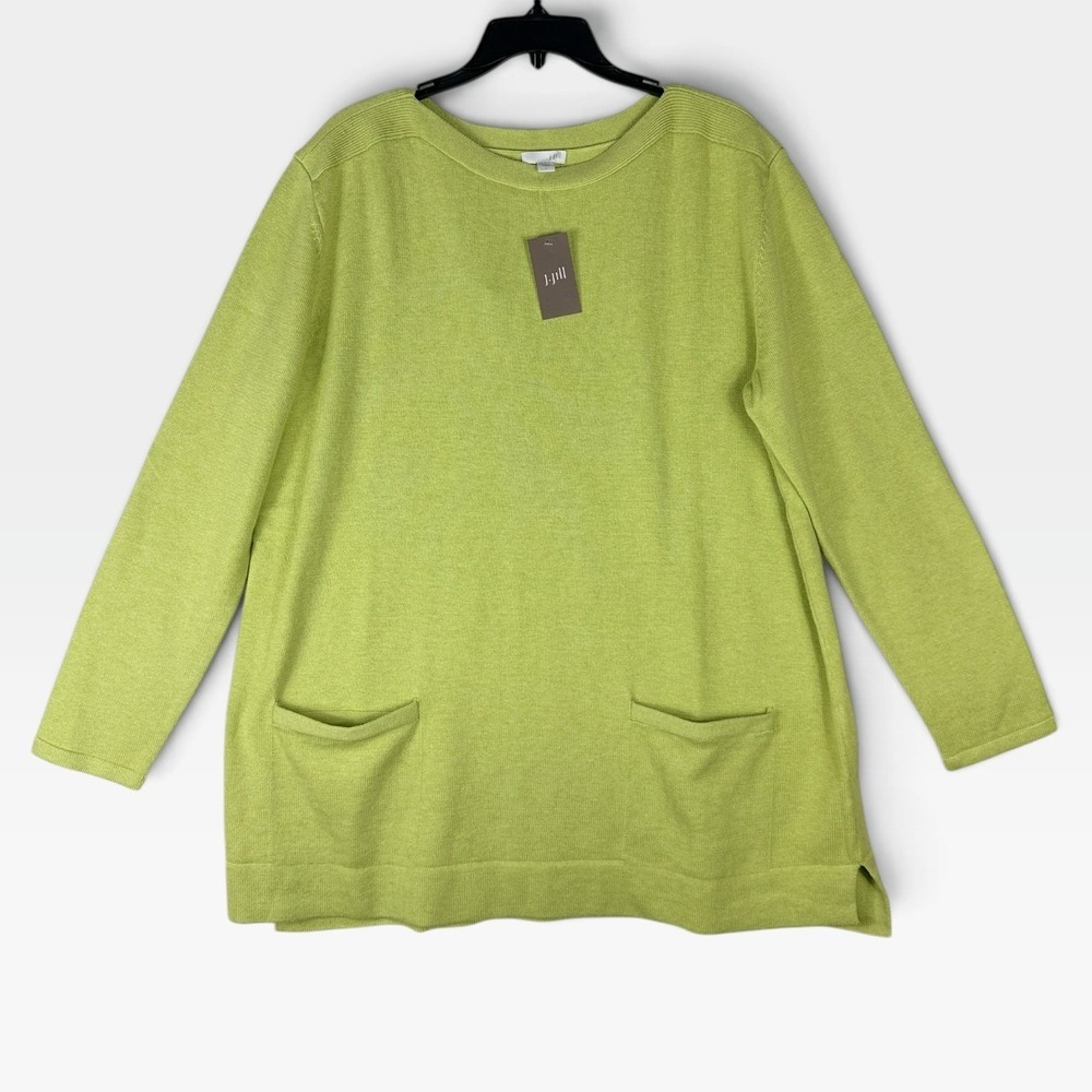 J. Jill Tunic Sweater Peapod HT Women Large Green Pockets Cotton Blend NWT